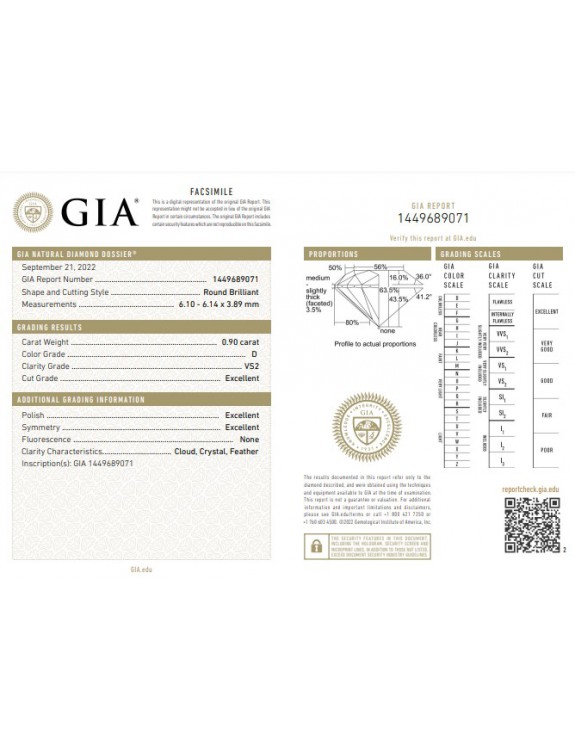 GIA 0.90cts D/VS2