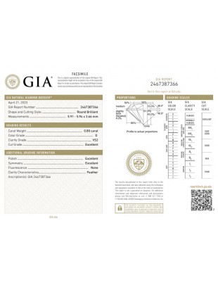 GIA ROUND 0.80cts D/ VS2