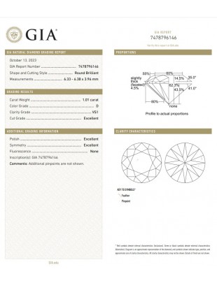 GIA 1.01cts D/VS1