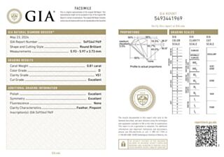 GIA ROUND 0.81cts D/ VS1